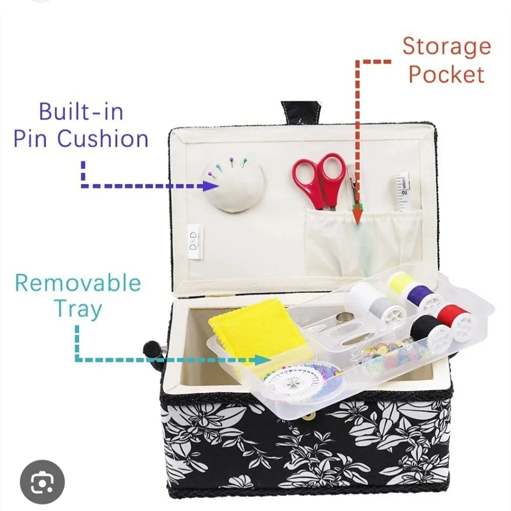 Sewing Basket Set Floral Black and White New With Tags - Picture 7 of 9